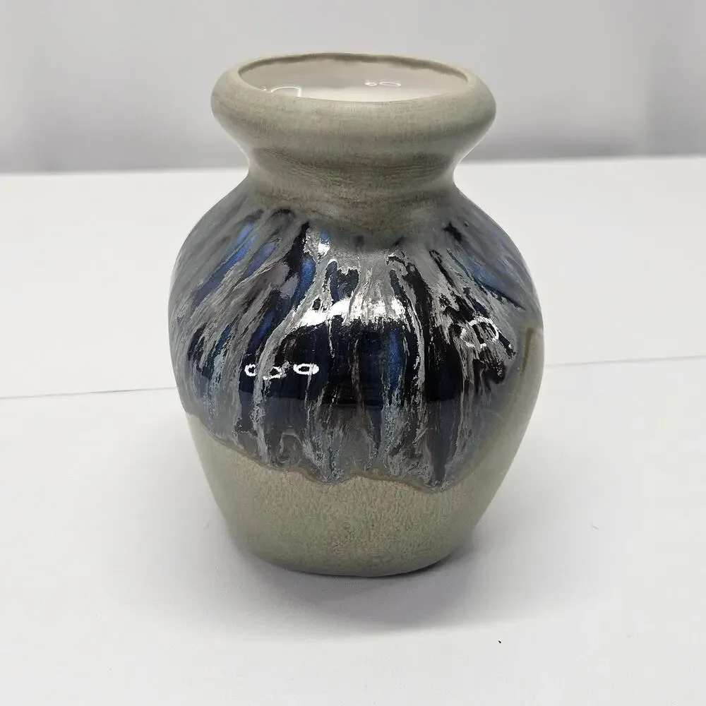 Vintage 90s Studio Art Artist Signed Mini Glazed Pottery Vase 5x4